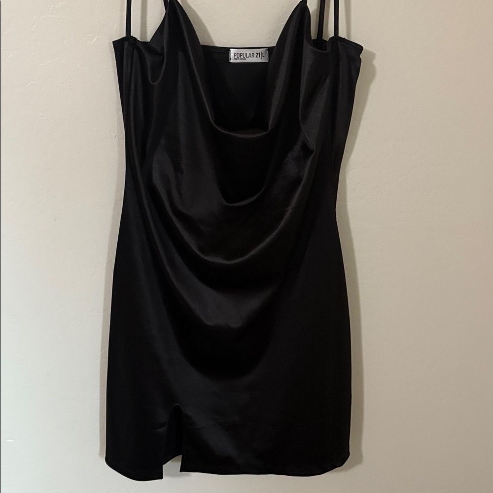 Chic Black Satin Mini Dress - Picture 5 of 6